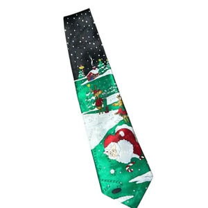Hallmark Yule Tie Greetings Santa Reindeer‎ Golfing Ugly Christmas Holiday Tie